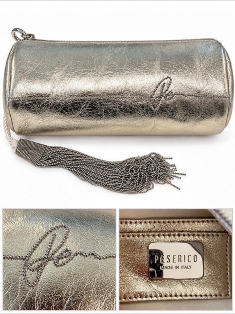 Piserico Metallic Cosmetic Pouch with Tassel